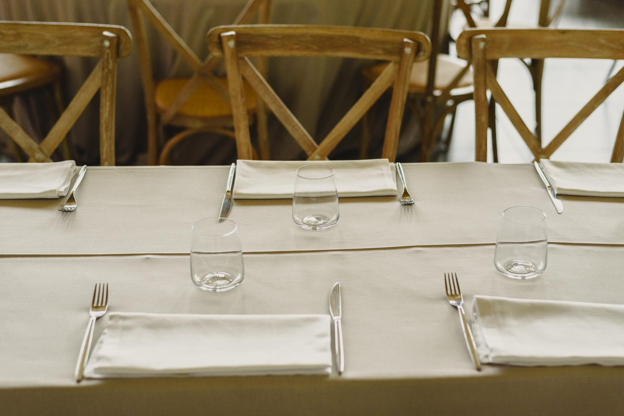 Long table set for tasting event